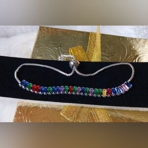 Rainbow Gemstones STERLING Silver Adjustable Bracelet